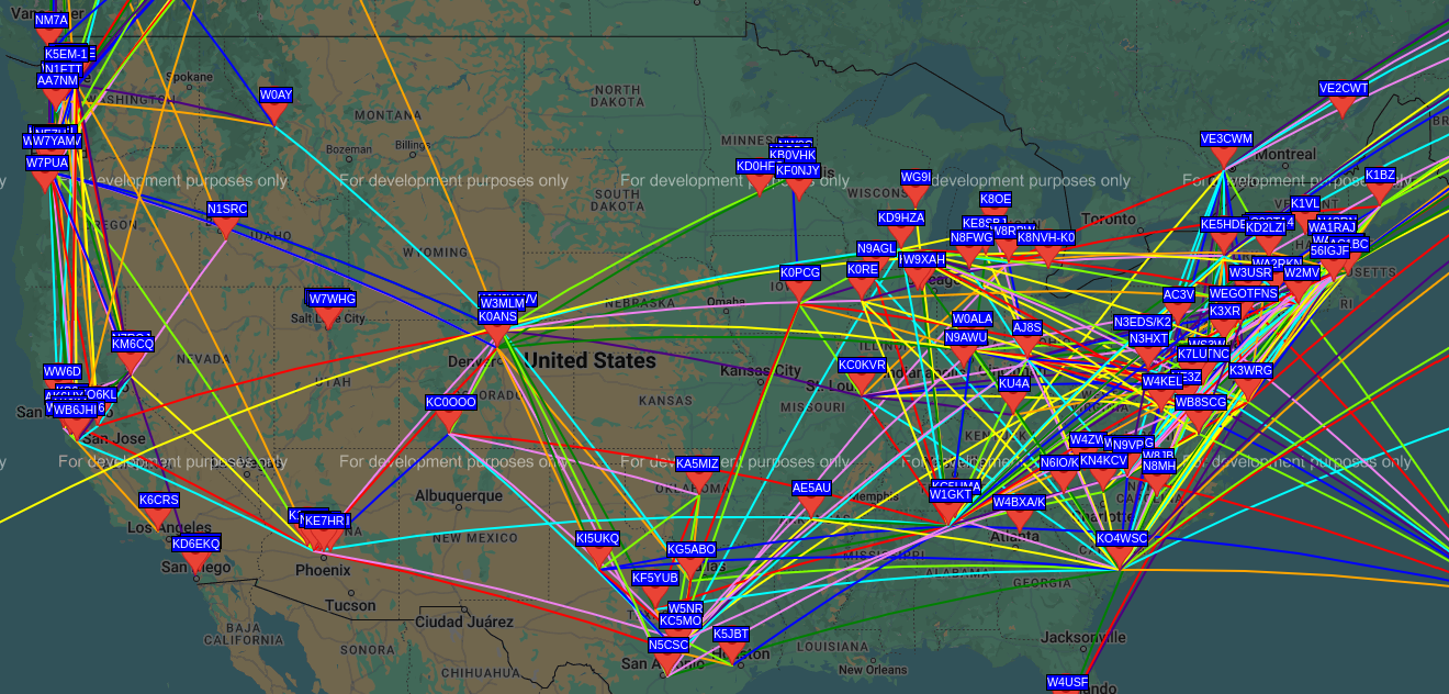Map showing WSPR reporting